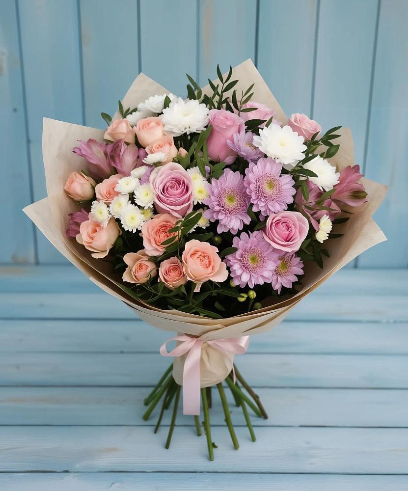 Букет цветов из: Хризантемы, Розы и Альстромерии в Красном Воронежской области