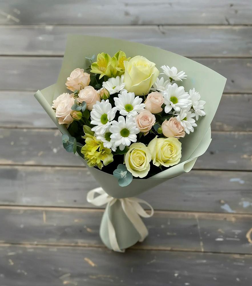Букет цветов из: Альстромерии, Розы и Хризантемы в Красном Воронежской области