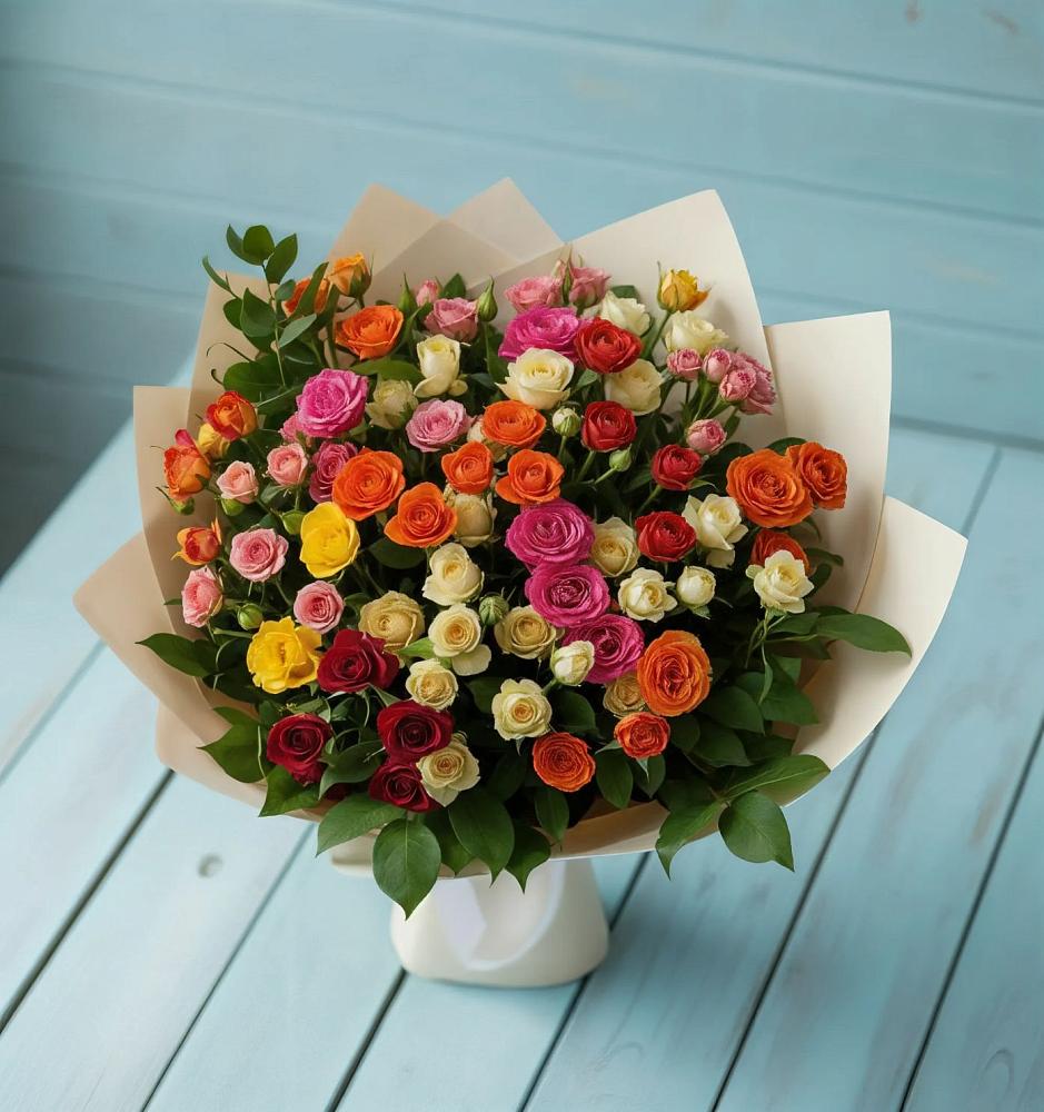 Букет Микс из разноцветных кустовых роз в Красном Воронежской области
