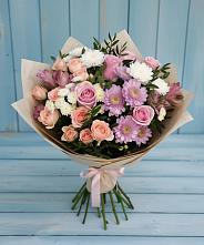 Букет цветов из:  Хризантемы, Розы и Альстромерии в Красном Воронежской области